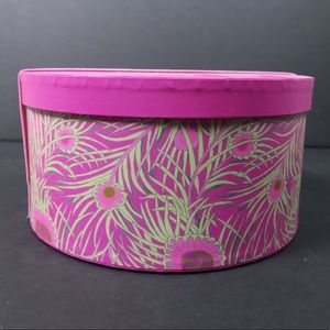 Liberty of London for Target Round gift/hat box pink peacock 10x5”